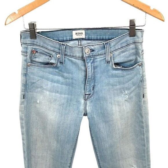 Hudson Womens Mid Rise Nico Super Skinny Distressed Ankle Jeans Light Wash Sz 27 - Picture 2 of 9